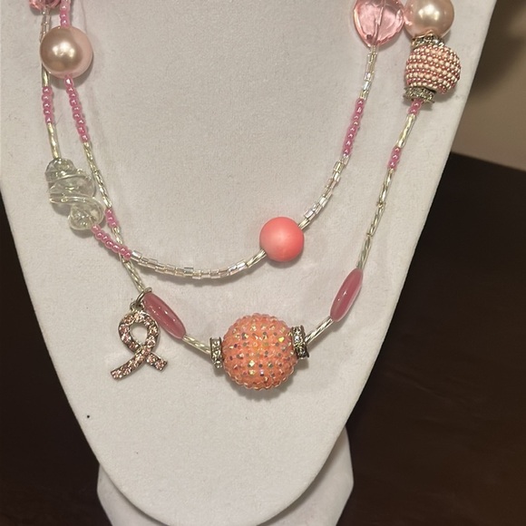New Handmade Semi-Precious Pink and Clear Necklace - Picture 2 of 3